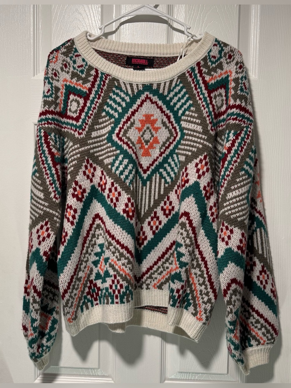 Rock & Roll Denim Southwestern Aztec Knit Sweater L